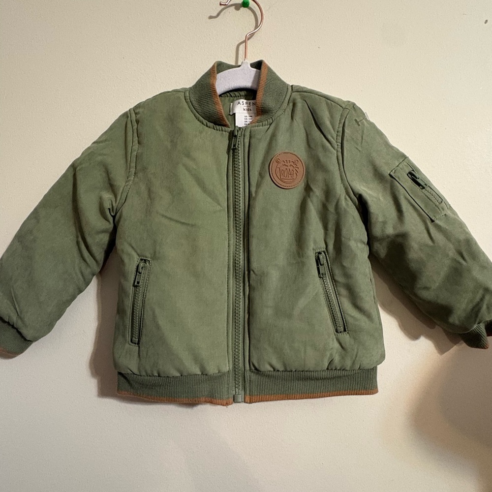 Aspen Kids Boys 18 Month‎ bomber jacket Olive green zip closure Lion patch NWT